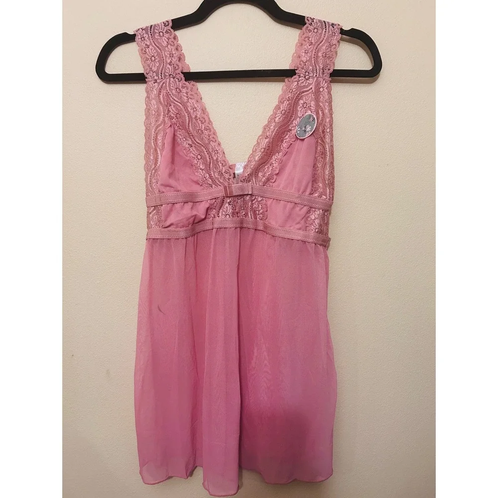 Janina Babydoll Lingerie Women Medium Pink Excellent Lace Sheer Romantic Nightie